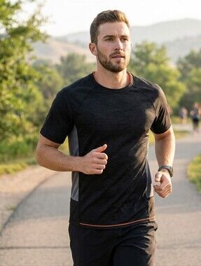 Sports Essentials ShockDry Men's Size M Black Gray Moisture Wicking Athletic T-S